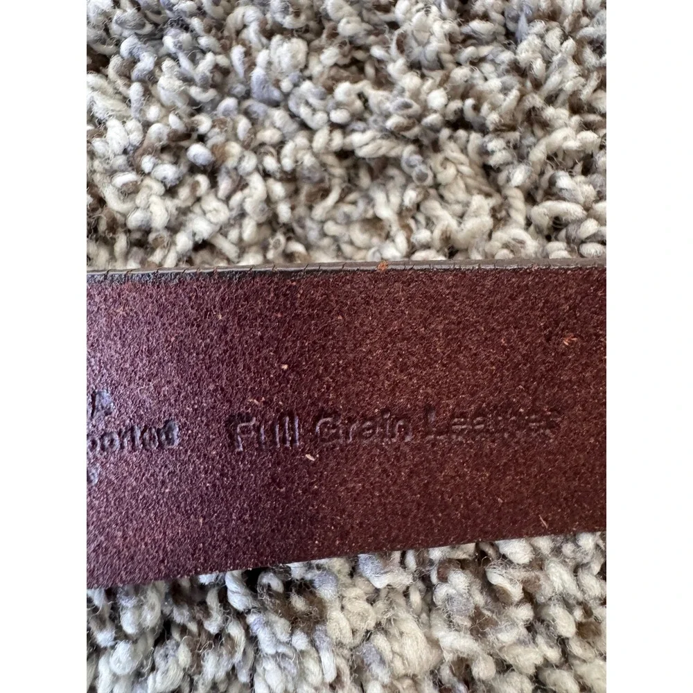 L.L. Bean Full Grain Leather Belt Mens 40 Brown Silver Buckle Classic Heritage